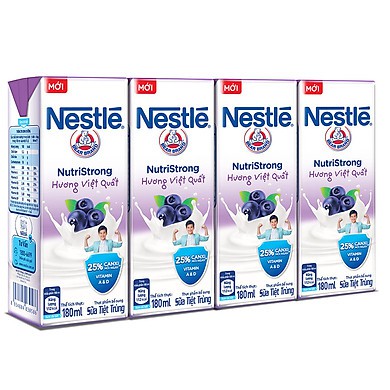 Lốc 4 hộp sữa tiệt trùng hương việt quất Nestlé 180ml