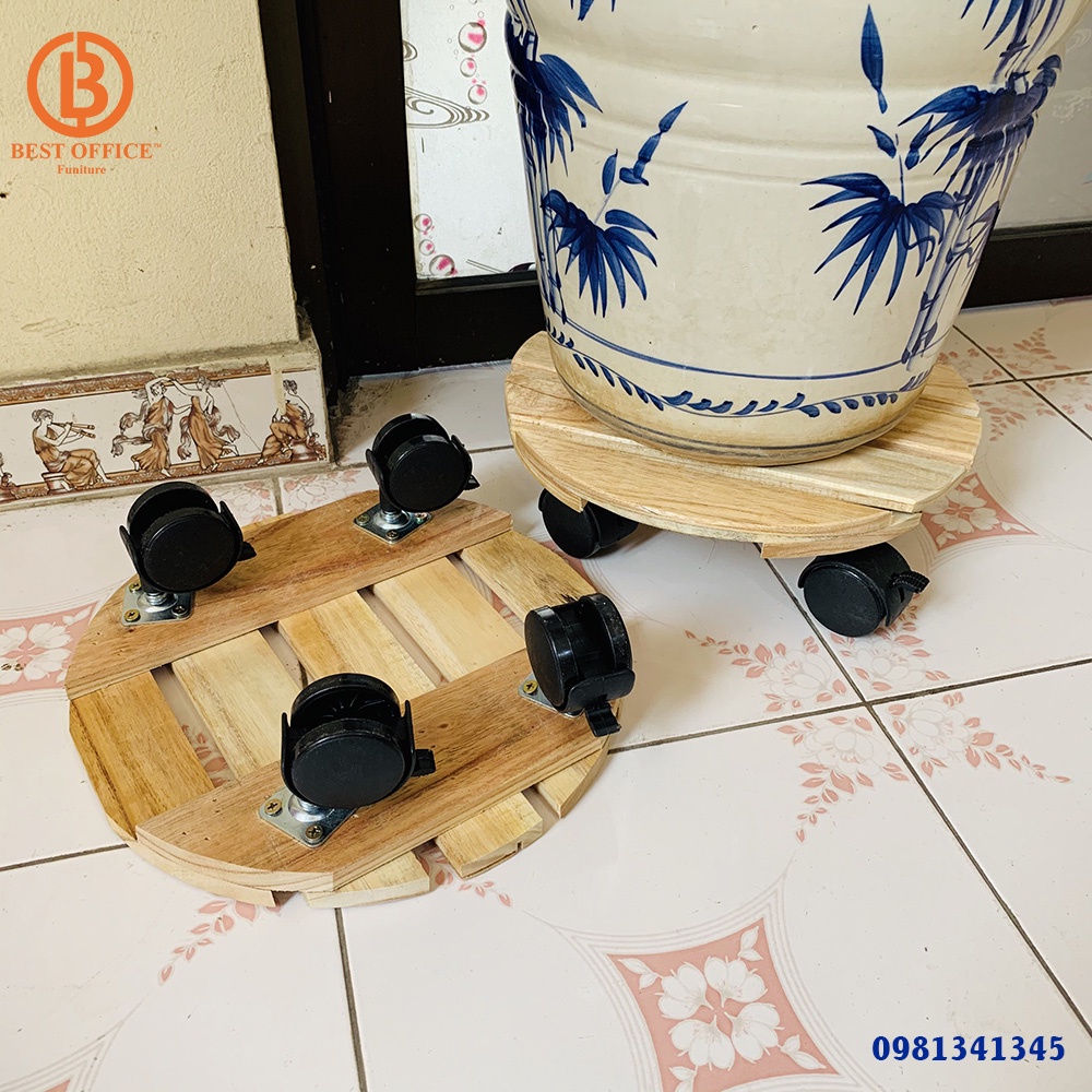 Combo 2 Đế Lót Chậu Cây có bánh xe - Chậu Hoa bằng gỗ Tự Nhiên - Đường Kính 30cm - Tải trọng Max 90kg