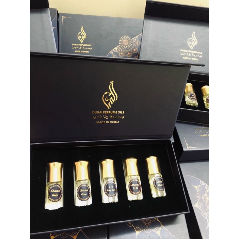 Set nước hoa mini Dubai, 5 mùi 15ml, dạng lăn, hàng chuẩn.
