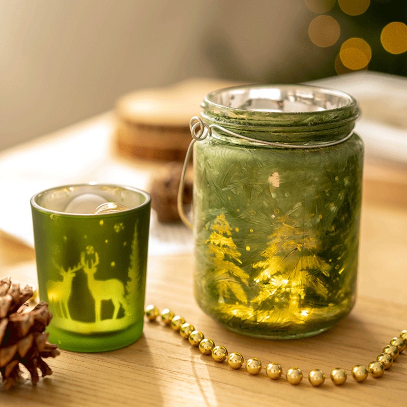 Giá Đỡ Đèn Cầy Bằng Thủy Tinh Hình Tuần Lộc / Cây Thông Noel Độc Đáo Trang Trí