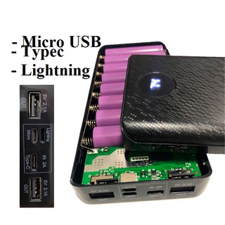 Mua Box sạc dự phòng dùng 8 Cell 3 đầu vào lightning  type-c microusb  pin 18650  hộp đựng pin dự phòng  - CHƯA PIN