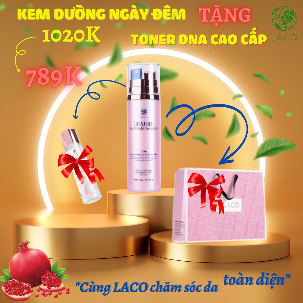 Combo Kem dưỡng da ban ngày LACO LUXURY 30ml cho làn da trắng hồng căng bóng mịn màng + 12pcs bông nở rửa mặt Laco | BigBuy360 - bigbuy360.vn