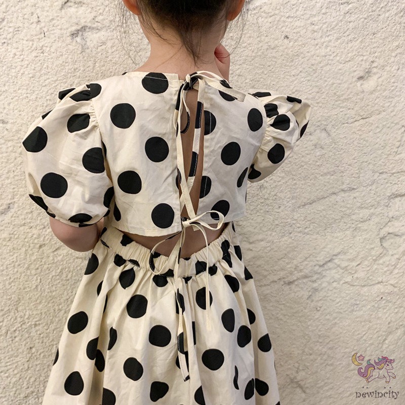 Đầm Tay Phồng Họa Tiết Chấm Bi Phong Cách Hàn Quốc Cho Bé Gái