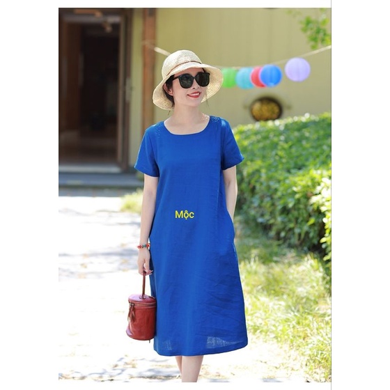 Váy linen dáng suông cổ tròn tay ngắn size S đến XL 45-63kg