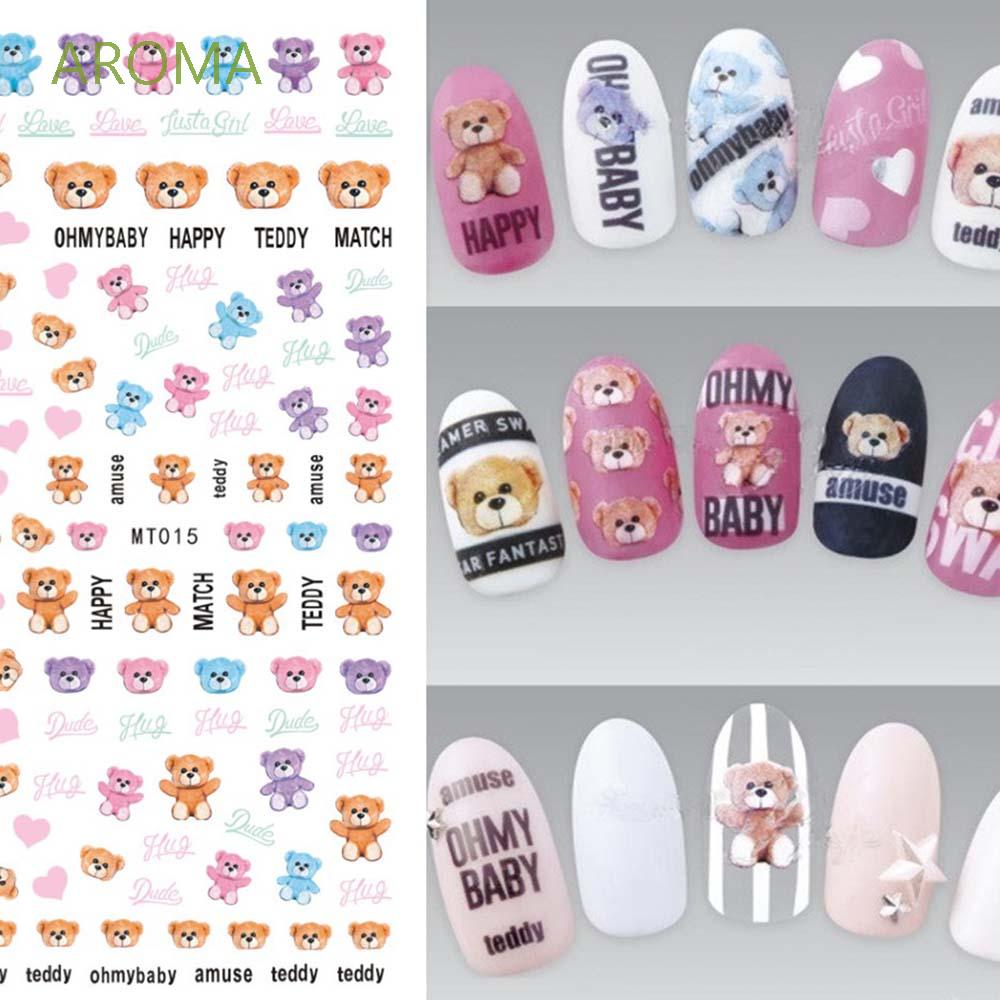 [Hàng mới về] Nhãn dán họa tiết gấu 3D trang trí móng tay nghệ thuật xinh xắn