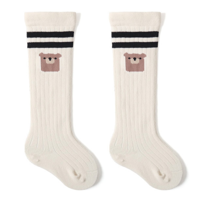 1 Đôi Vớ Cotton Dài Đến Đầu Gối Chống Trượt Thoáng Khí Màu Trơn In Họa Tiết Hoạt Hình Cho Bé