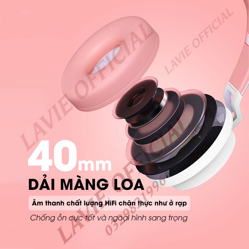 Tai Nghe Bluetooth Chụp Tai Mèo Có Mic Loại Tốt, Tai Nghe Mèo Âm Bass Mạnh Mẽ Có Led Dung Lượng Pin Khủng 400mAh