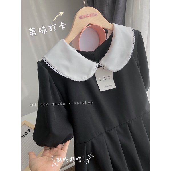 Váy dài đen cổ bèo, đầm nữ tiểu thư Hàn Quốc xixeoshop - V3