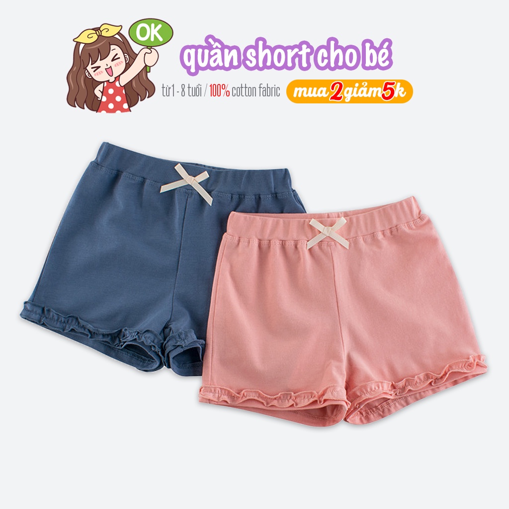 Quần short bé gái 27HOME quần đùi cho bé họa tiết đính nơ chất cotton mềm mại