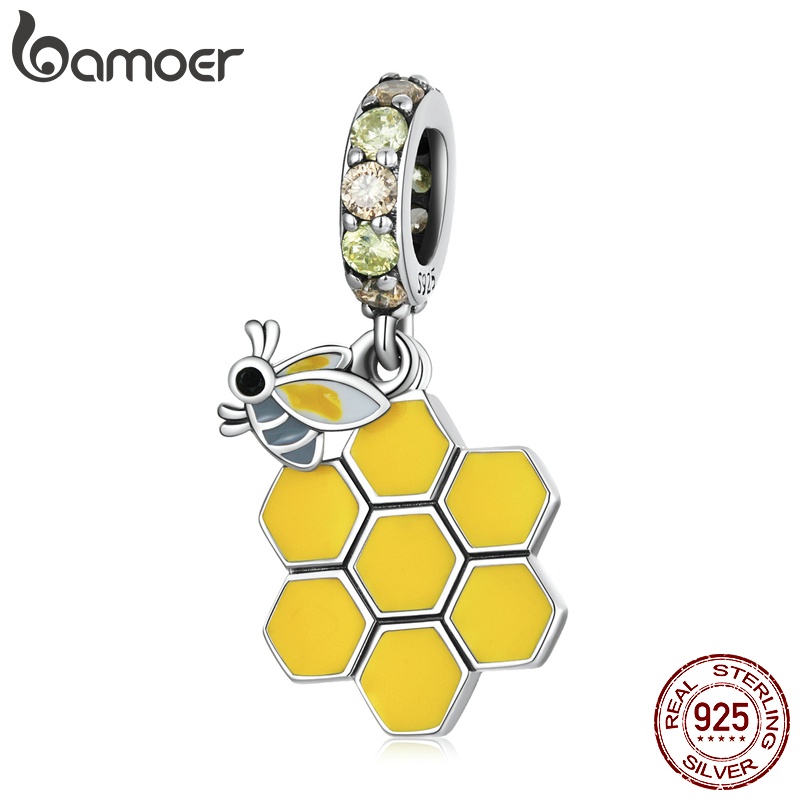 Hạt xỏ lỗ BAMOER SCC2186 925 bạc hình tổ ong dùng làm trang sức thủ công