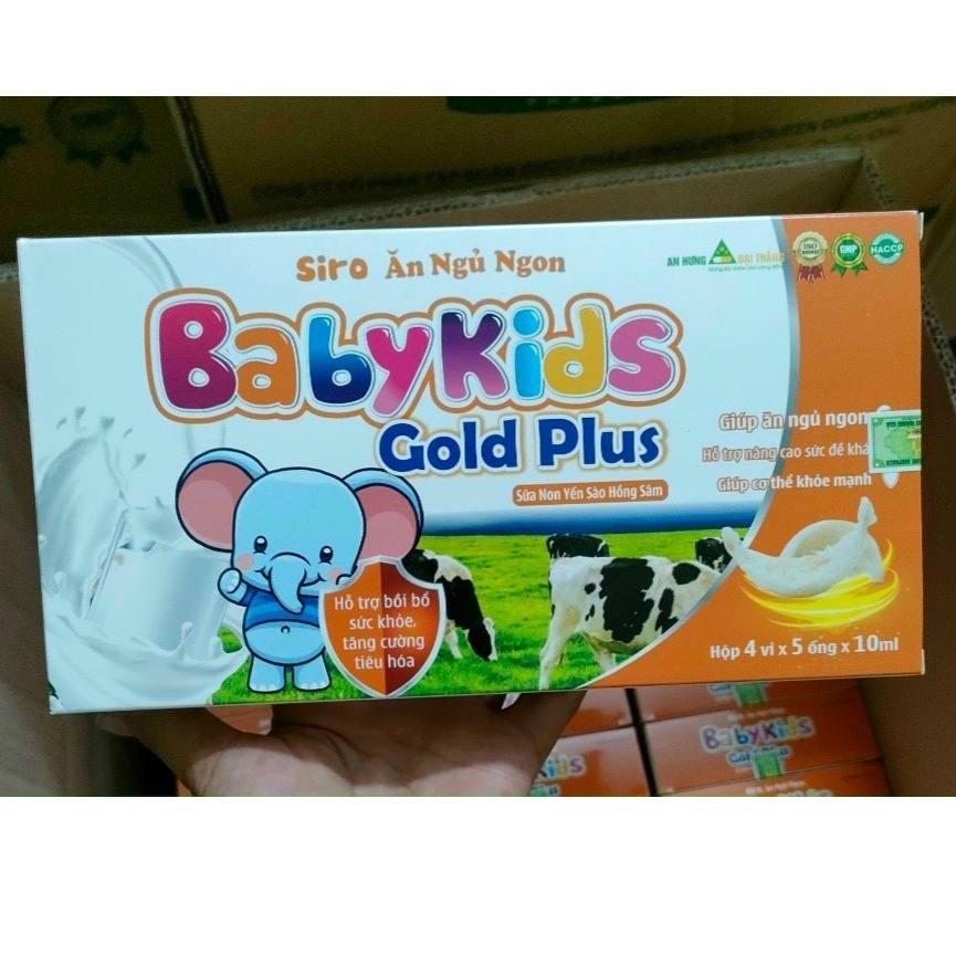 Baby kids gold plus Ăn ngon Ngủ tốt yến sào, hấp thụ tốt hơn, tăng cường sức đề kháng, kích thích ăn ngon hơn