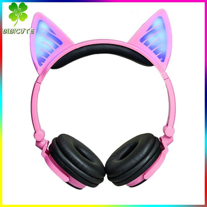 Tai Nghe Chụp Tai Không Dây Hình Tai Mèo Có Thể Gấp Gọn Kèm Mic