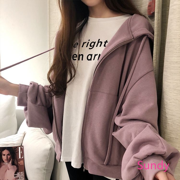 Áo hoodie dáng rộng lót nhung dày dặn phong cách thời trang hàn quốc