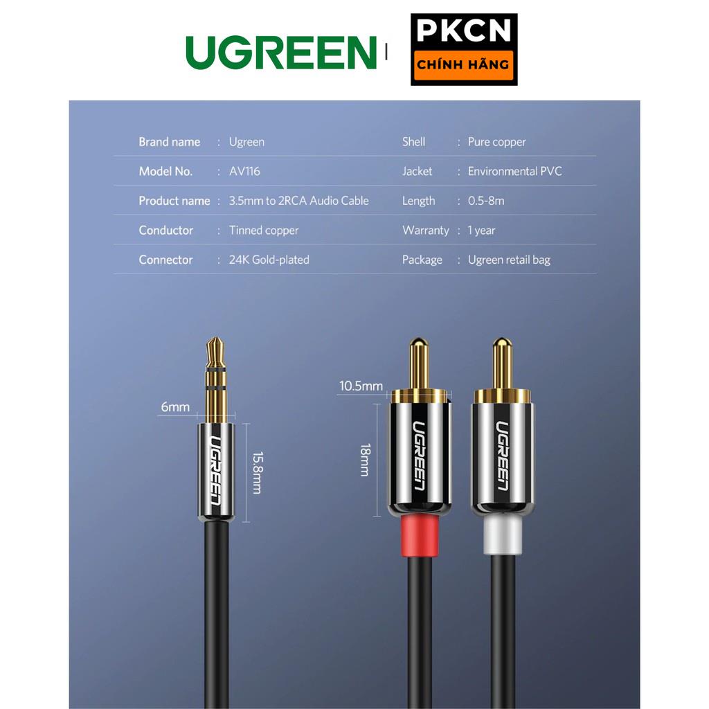 Dây Audio 3.5mm ra 2 đầu RCA  UGREEN AV116