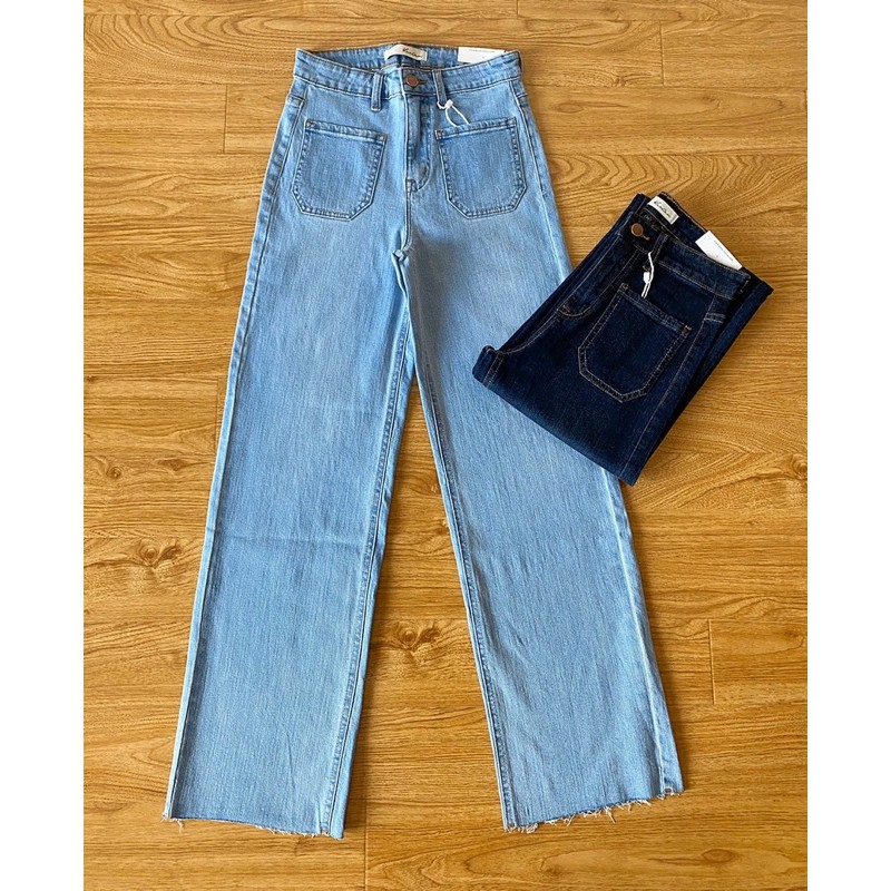 Quần culottes lai cắt túi trước dáng dài