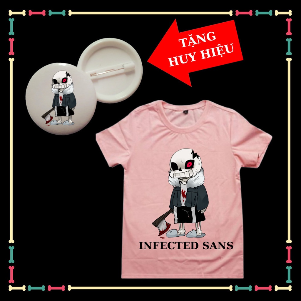 Áo thun bé trai Infected Sans siêu ngầu, tay ngắn, đủ màu sắc, kèm huy hiệu Sans Undertale