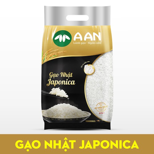 Gạo Nhật Japonica Túi 5Kg ( A An) - Hạt tròn, cơm ngọt, rất dẻo, hạt cơm kết dính