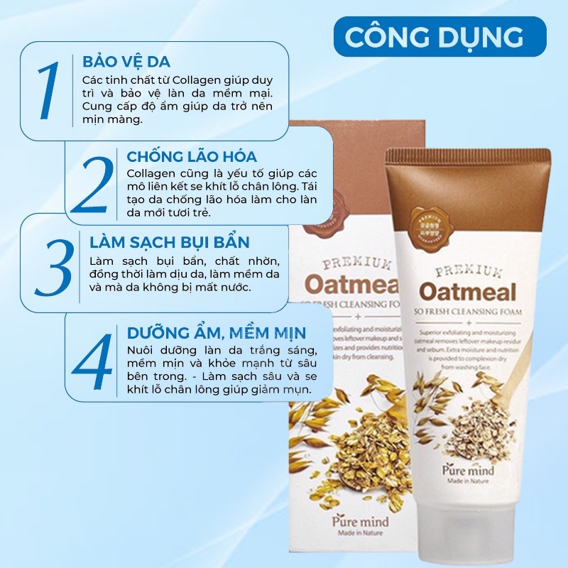 Sữa Rửa Mặt Trắng Da Làm Sạch Chiết Xuất Từ Yến Mạch Pure Mind Hàn Quốc 100ml