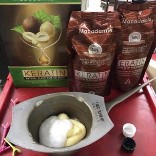 Nhuộm đen nâu phủ bạc keratin macada , kaffen phủ bạc 100% không dính da đầu 500mlx2