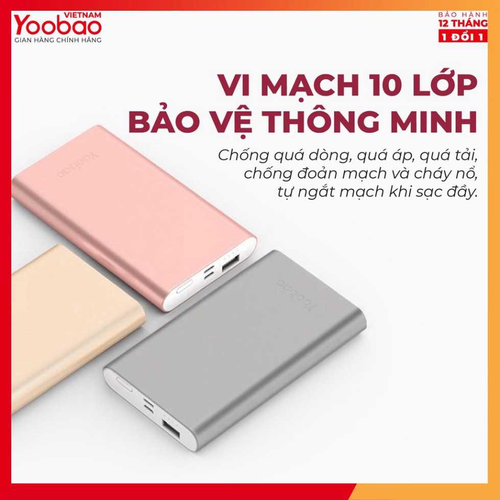 Sạc dự phòng 10000mAh Yoobao PL10 Polymer - Hàng chính hãng - Bảo hành 12 tháng 1 đổi 1