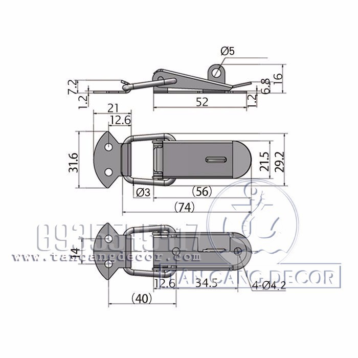 Khóa gài Inox 304 Size M 74mm