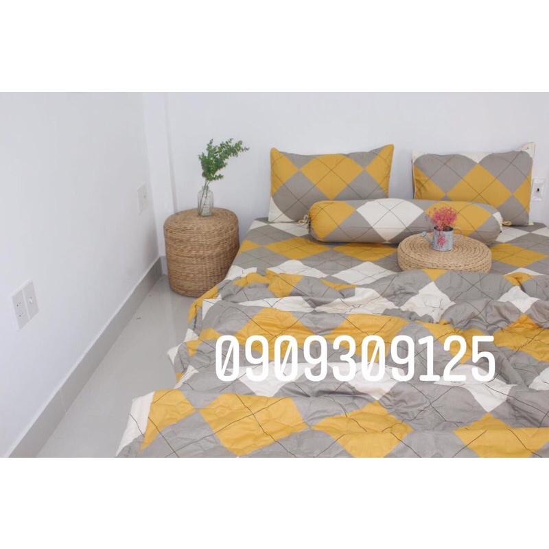 Drap cotton 100% , ga trải giường cao cấp chuẩn LOGO CTY mẫu Ô vuông vàng