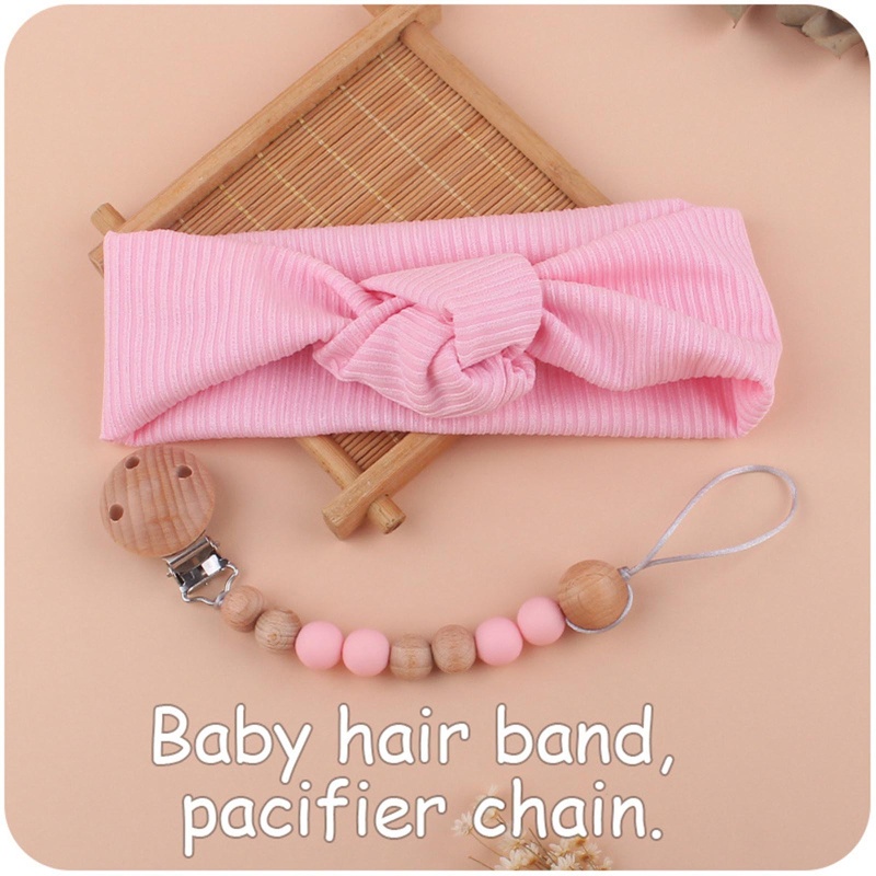 Bộ 2 Món Phụ Kiện Giá Đỡ Núm Vú Giả + Băng Đô Nơ Dễ Thương Cho Bé