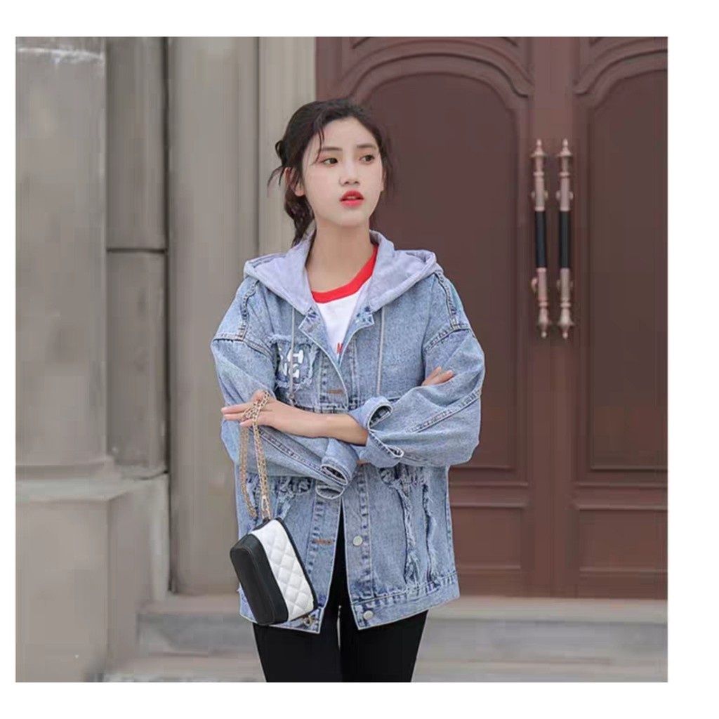 Áo khoác jean nữ có mũ cao cấp Righ MC và Jeans Baby hàng chuẩn shop giá sỉ - Hàng nhập khẩu