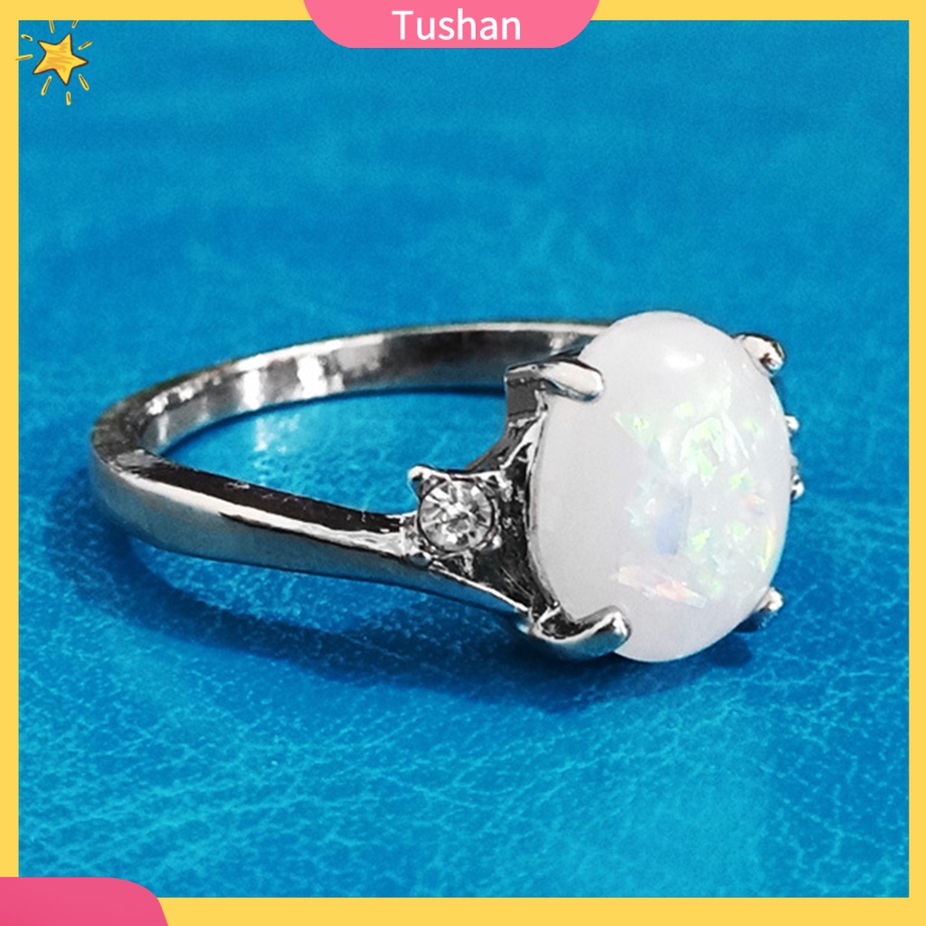 Nhẫn Đính Hôn Đính Đá Opal Nhân Tạo Thời Trang
