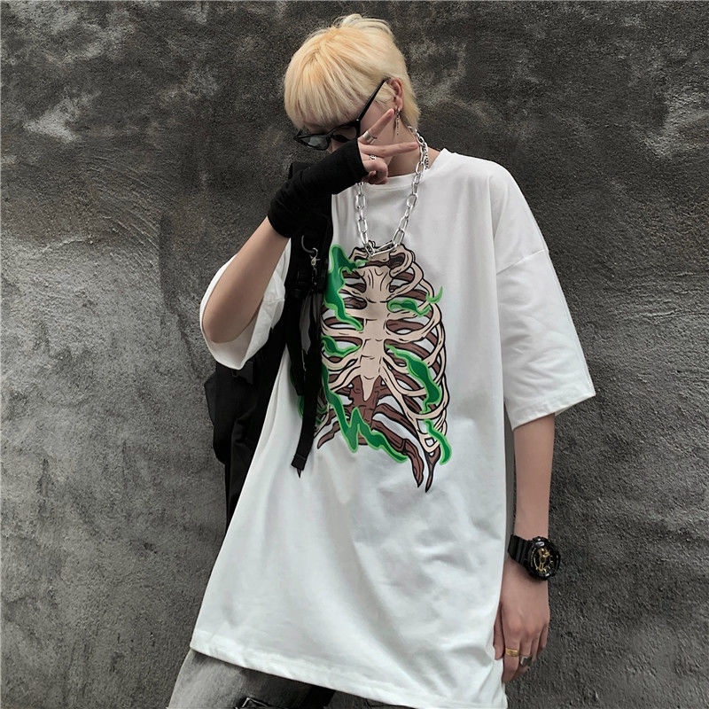 Áo Thun Tay Ngắn Dáng Rộng In Hình Đầu Lâu Phong Cách Harajuku Hàn Quốc Thời Trang Mùa Hè 2022 Mới