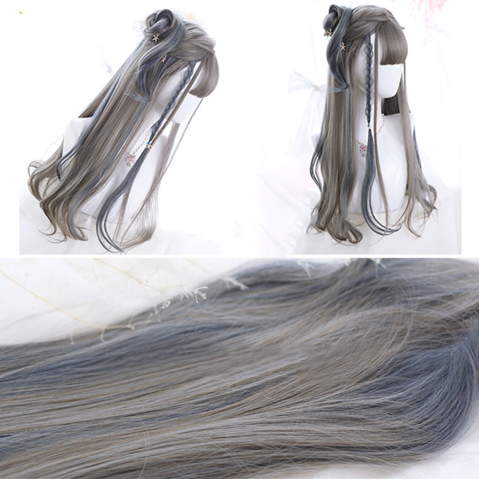 Bộ Tóc Giả Dài Nhuộm Màu Ombre Hóa Trang Lolita Bằng Sợi Tổng Hợp Kháng Nhiệt