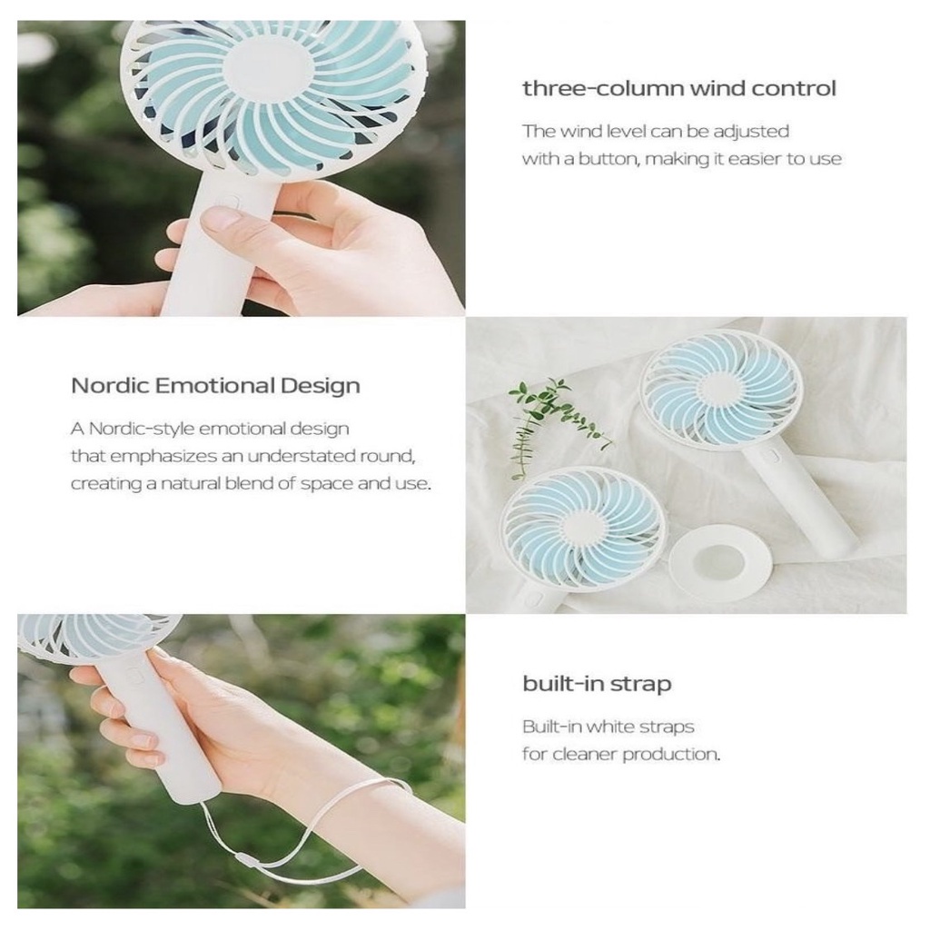 Quạt Tích Điện Cầm Tay AVIAIR R3+ 3 Mức Gió Kèm Đế Du Lịch Màu Trắng Xanh Pin Cực Khoẻ Dùng Liên Tục 8-12h