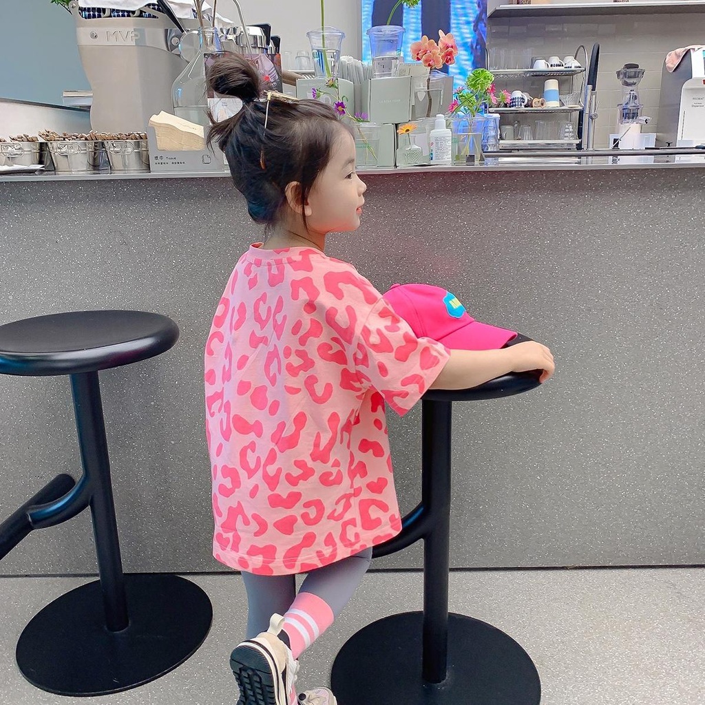 Áo Thun Cổ Tròn Dáng Rộng Ngắn Tay In Da Báo Thời Trang Mùa Hè Hàn Quốc Dành Cho Nữ 2023