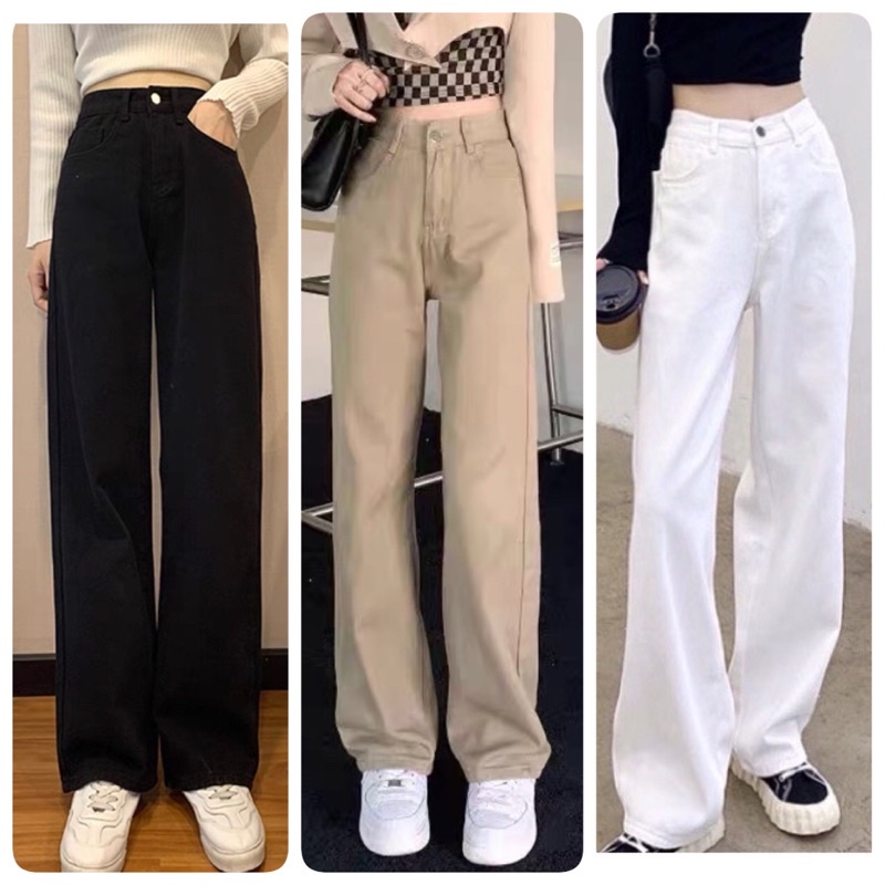 Quần kaki Quần jeans ống rộng nữ cạp cao siêu hack chân siêu tôn dáng