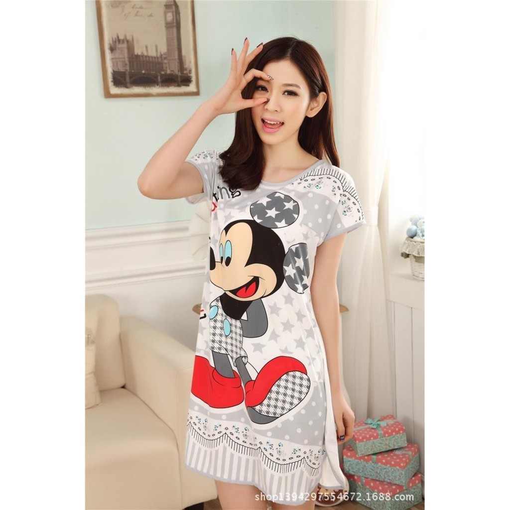 FREESHIP - ĐẦM NGỦ MICKEY XÁM