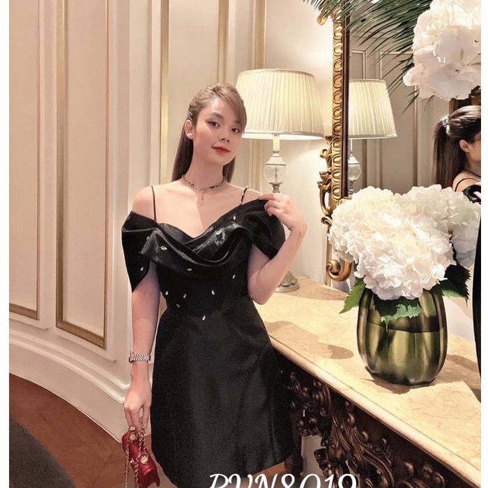 Đầm thiết kế, đầm đi tiệc voan trễ vai đính đá sang chảnh
