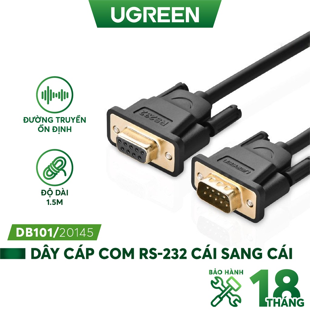 Dây nối dài COM RS-232 đực sang cái UGREEN DB101 - Hàng phân phối chính hãng - Bảo hành 18 tháng