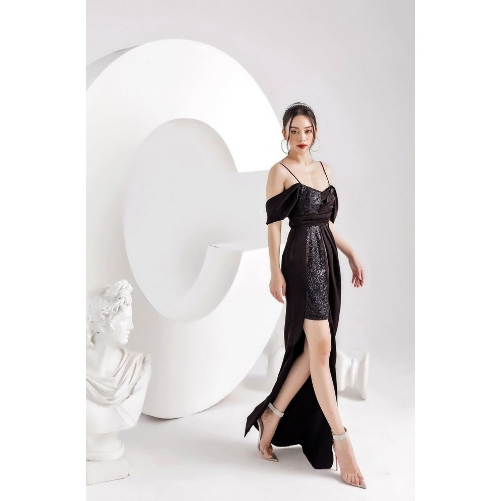 Đầm maxi lụa dạ hội xẻ đùi trễ vai cực xinh - đi tiệc cực sang