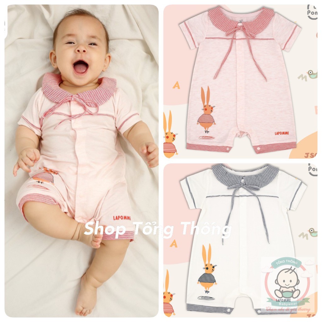 Bodysuit La Pomme Bamboo mềm mịn cao cấp thoáng mát nhẹ da cộc tay thắt nơ cổ cánh hoa cho bé trai bé gái JS061