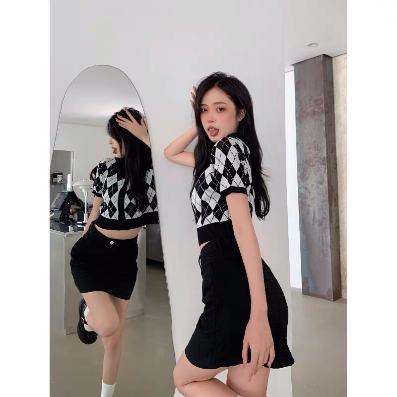 ÁO LEN NỮ POLO CROPTOP HÌNH QUẢ NHÁM bigsize 38-78kg