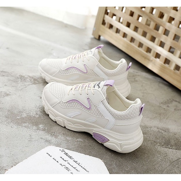 Giày Sneakers nữ vải trắng viền tím cực xinh xắn đôi cuối size 36