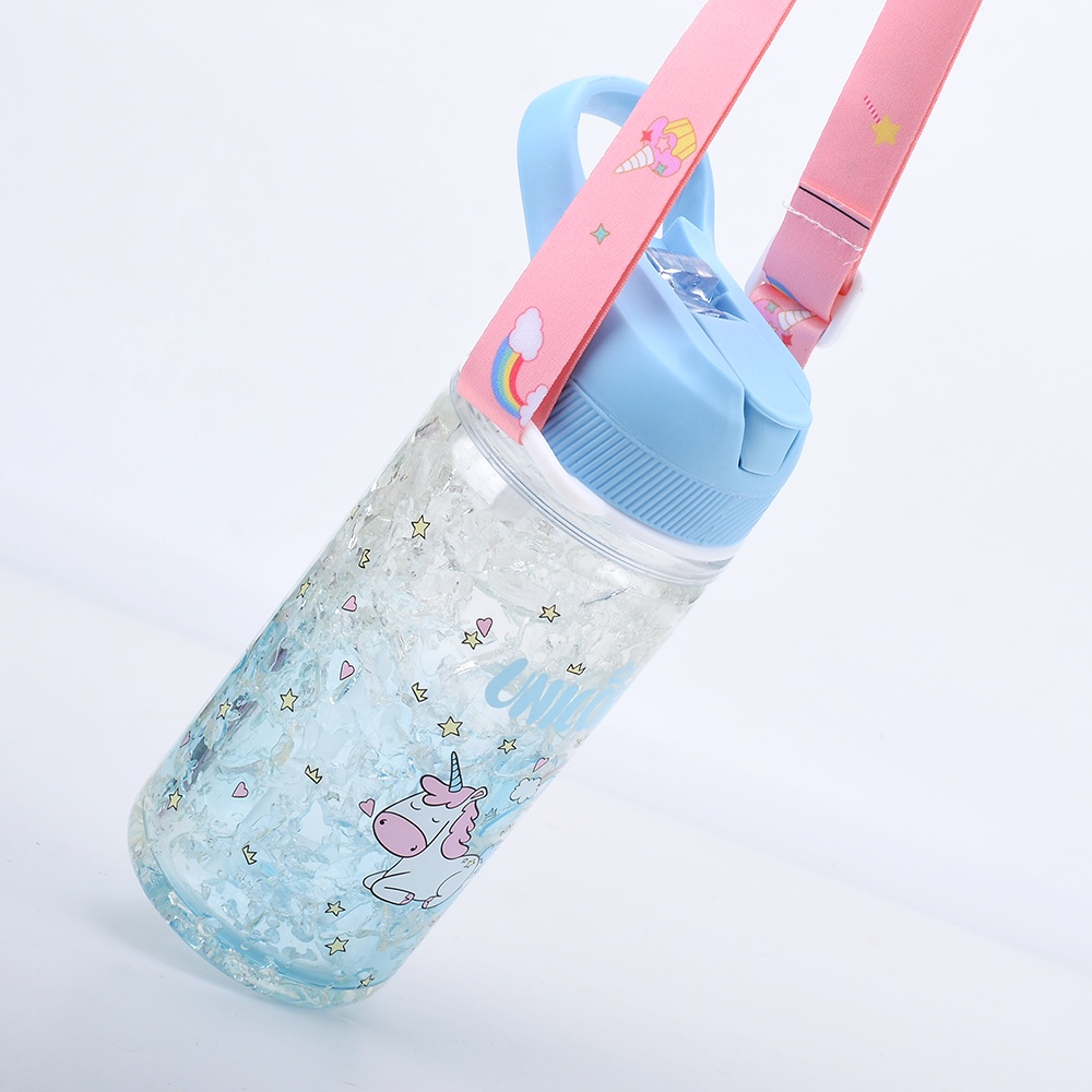 Bình Đựng Nước 400ML / 13.5oz Kèm Ống Hút In Hình Kỳ Lân Dễ Thương Tiện Dụng Cho Bé Gái
