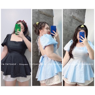 SET 2 MÓN ÁO BABYDOLL HỞ LƯNG TAY BỒNG VÀ QUẦN TAFTA [TNT SHOP BIGSIZE 60KG 90KG]