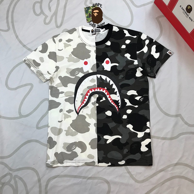 [Ảnh thật+FREESHIP] Tee Bape Shark Camo City Half, Áo thun Bape Camo, Áo phông Bape Shark Camo nửa đen, nửa trắng SS2020 | BigBuy360 - bigbuy360.vn