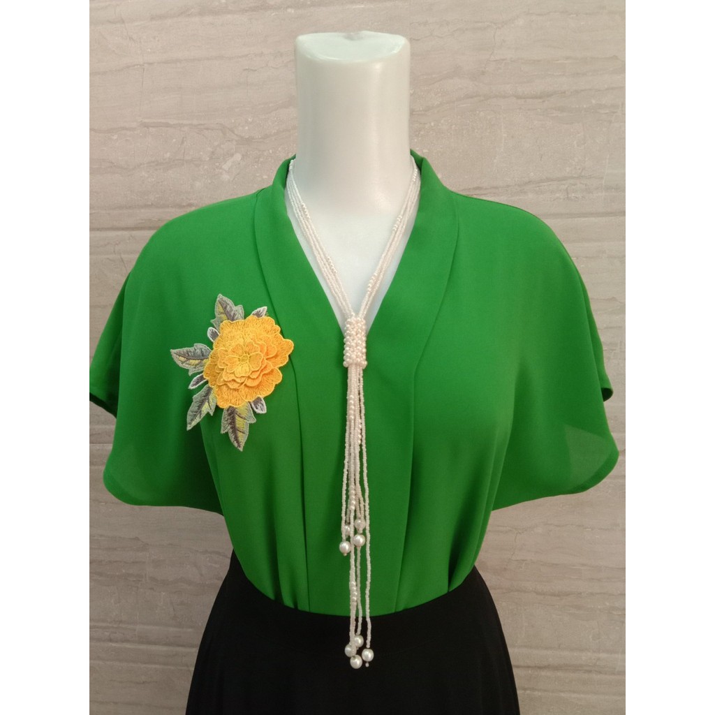 ÁO BÀ LAI TAY DƠI KẾT HOA -  Chất liệu tằm ý - M022