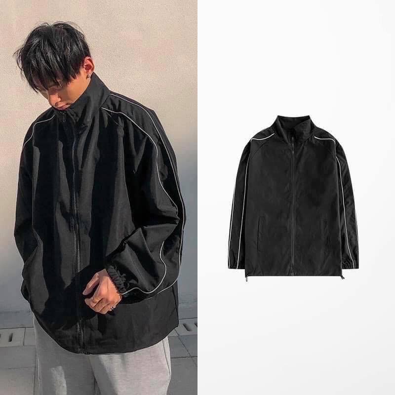 Áo Khoác dù Viền Tay 2 Sọc Phản Quang form unisex (Ảnh thật)