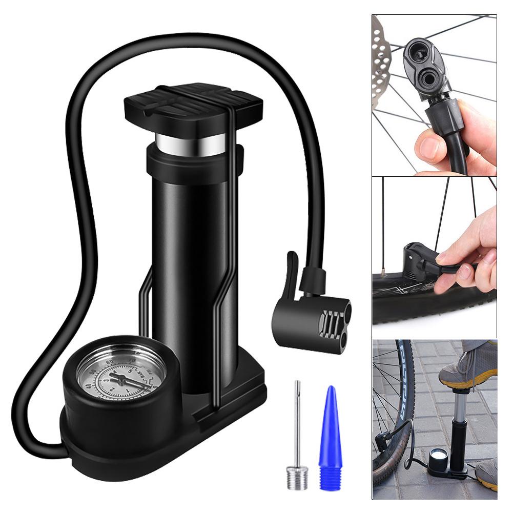 Bàn Đạp Bơm Lốp Xe Đạp Mini Bằng Hợp Kim Nhôm Ổn Định Kèm Đồng Hồ Đo Áp Suất