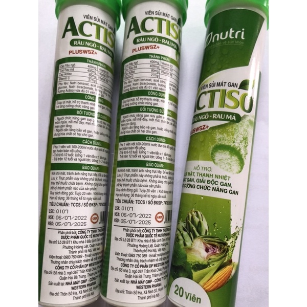Viên sủi Actiso râu ngô rau má mat gan , hỗ trợ bổ sung vitamin hộp 20 viên