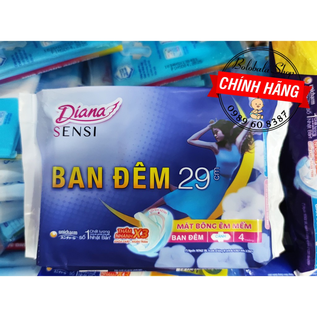 Băng vệ sinh Diana đêm Sensi Cool Fresh 35cm gói 3 miếng/ 29cm gói 4 miếng - hàng khuyến mãi