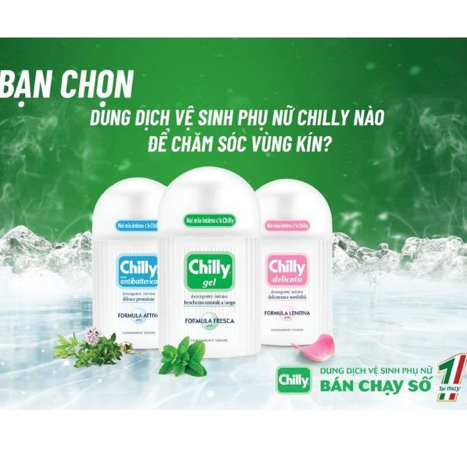 Dung dịch vệ sinh Phụ Nữ Chilly 200ml se mát, mềm mại, dịu êm số 1 tại Ý